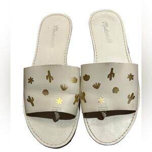 Madewell Womens Size 8 Ivory Leather Sandals with Gold Cactus